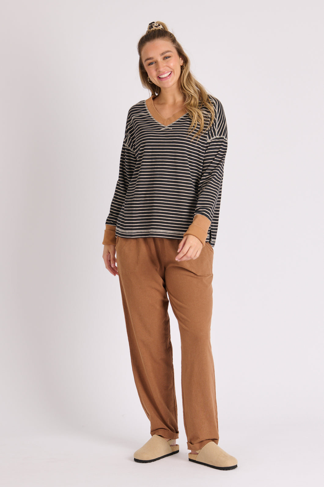 1015493 Detail waistband Lounge Pant Chocolate