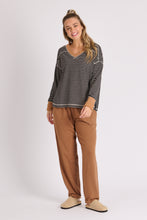 Load image into Gallery viewer, 1015497 Step Hem Panel detailed Top Black Ecru Stripe
