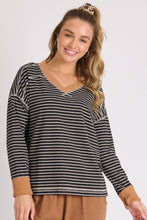 Load image into Gallery viewer, 1015497 Step Hem Panel detailed Top Black Ecru Stripe
