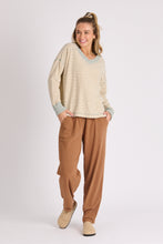 Load image into Gallery viewer, 1015498 Step Hem Panel detailed Top Latte Stripe Light Blue
