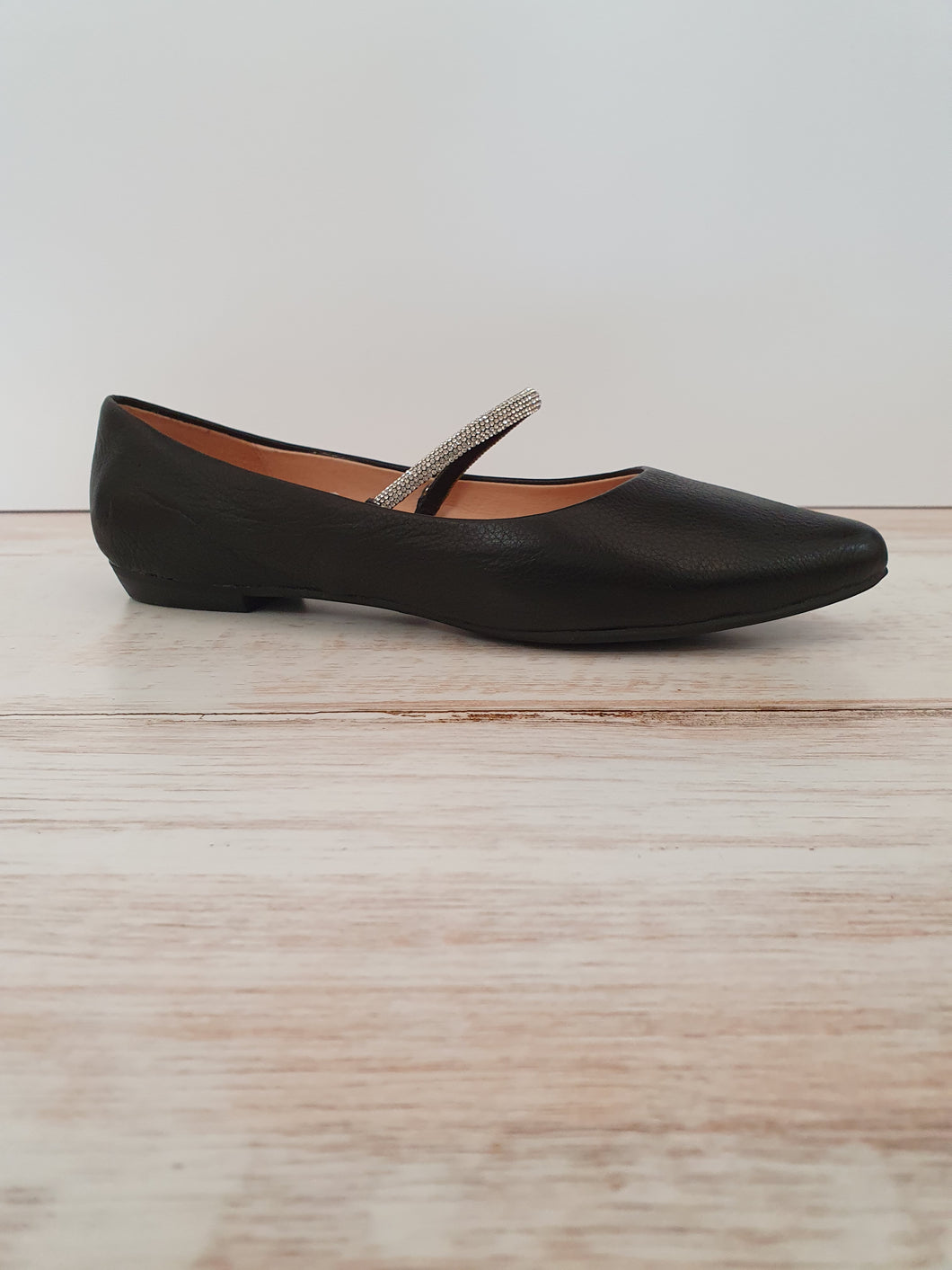 Glim Black Flat Jewelled shoe.