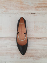 Load image into Gallery viewer, Glim Black Flat Jewelled shoe.
