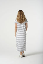 Load image into Gallery viewer, GC6292-21 Striped White &amp; Navy Tee Dress
