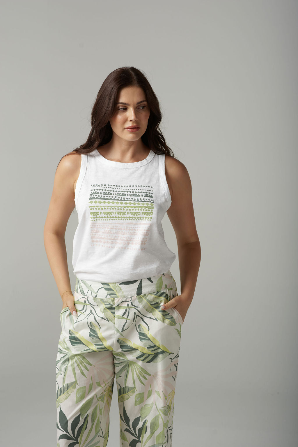 CPS1383-232 Palm Print Tank top White