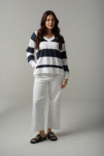 Load image into Gallery viewer, CPS1841 V-Neck Stripe Sweater Parisian/White
