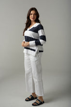 Load image into Gallery viewer, CPS1841 V-Neck Stripe Sweater Parisian/White
