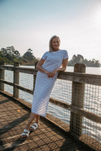 Load image into Gallery viewer, GC6292-21 Striped White &amp; Navy Tee Dress
