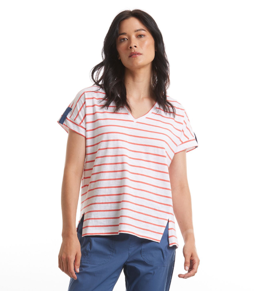 YTMS47418 Boxy Stripe Papaya Tee Size 8 Extra Small ONLY