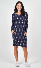 Load image into Gallery viewer, Turner Navy/White Diamond Long Sleeve Dress
