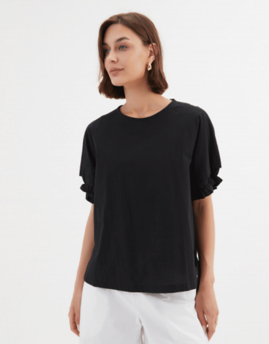 24A3538 Ruffle Detail Top Black