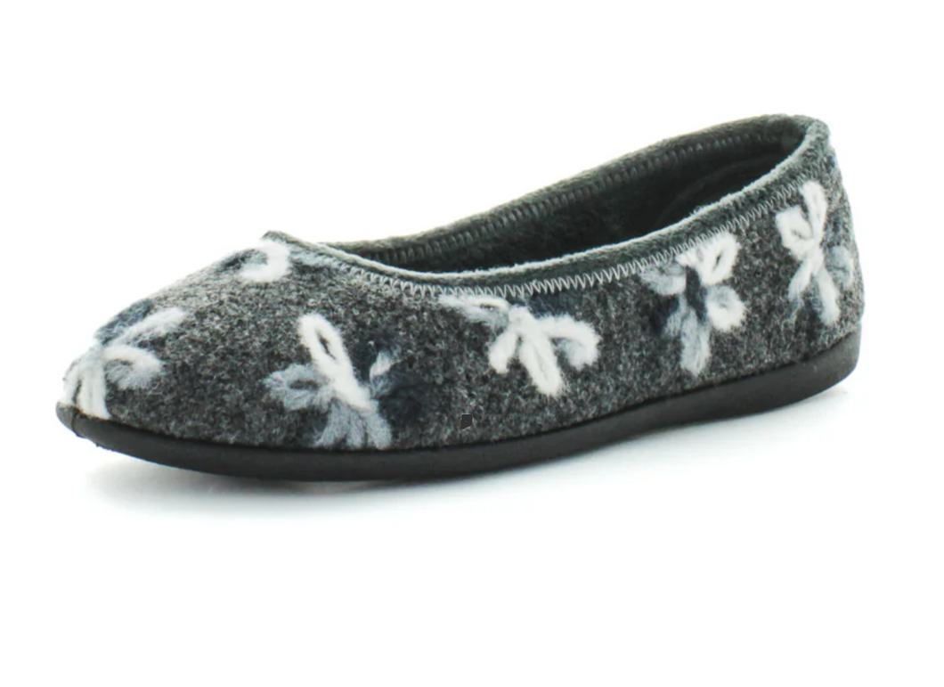 Espera Dark Grey Embroidery Slipper