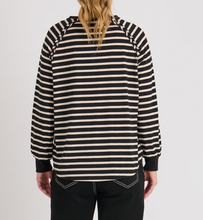 Load image into Gallery viewer, Collar Detailed Long Sleeve Black Tee Beige Stripes
