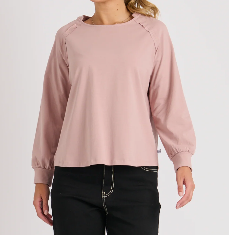 Collar Detailed Long Sleeve Tee Rose