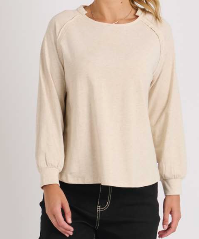 Collar Detailed Long Sleeve Tee Oatmeal