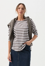 Load image into Gallery viewer, GC Stripe Raglan Tee White Hot Fudge
