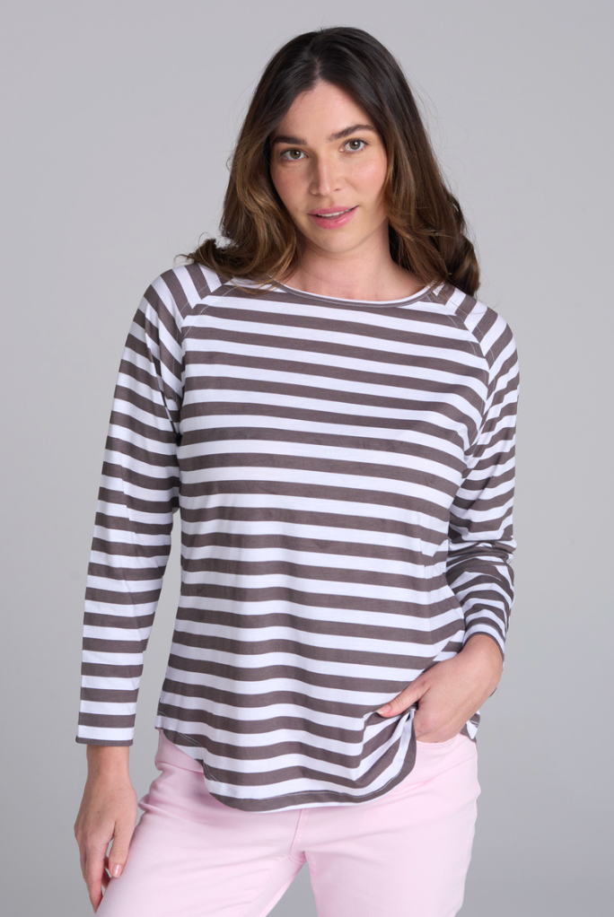 GC Stripe Raglan Tee White Hot Fudge