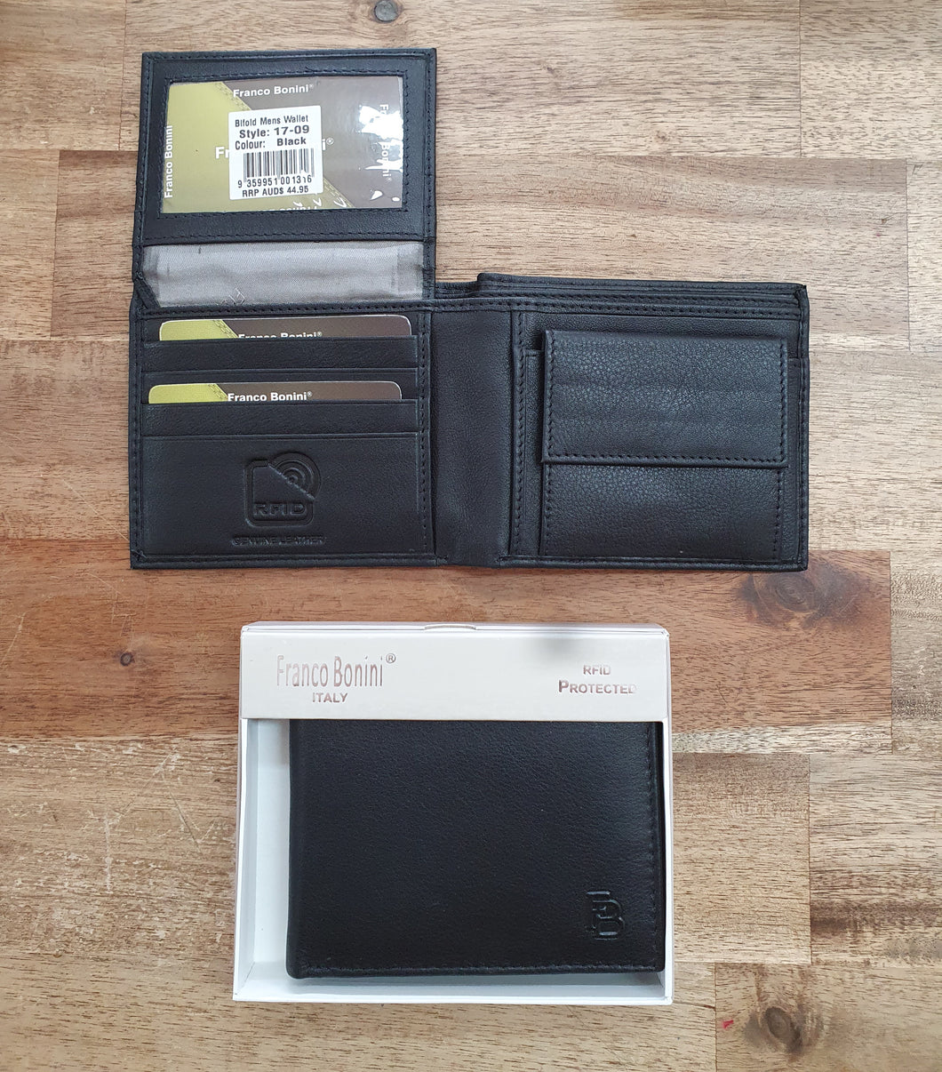 17-09 Black Leather Wallet RFID Protected